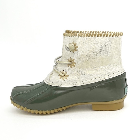 Jack Rogers Chloe Metallic Leather Cuff Duck Boots Olive Green Women's Size 7 - Picture 5 of 14
